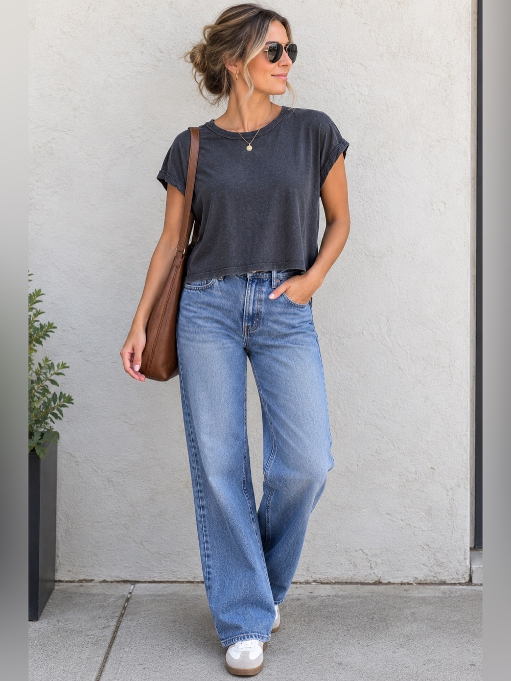 Free People Charcoal Washed Short Sleeve Tee medium